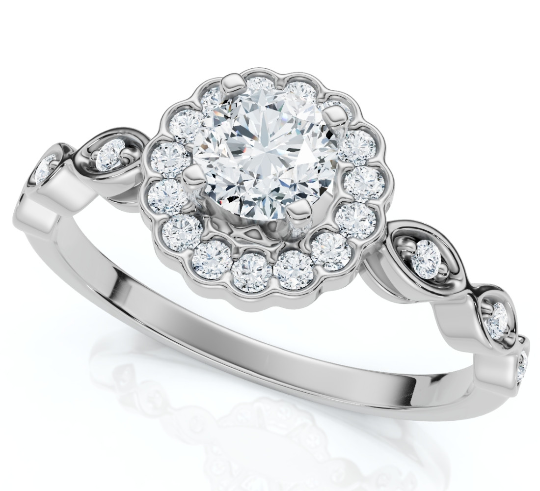 1Ct Diamond Vintage Halo Engagement Ring 14k White Gold Lab Grown (F-G, VS)