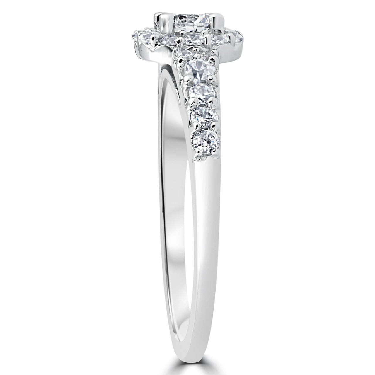 3/4CT Cushion Halo Round Diamond Engagement Ring 14K White Gold (H-I, I1)