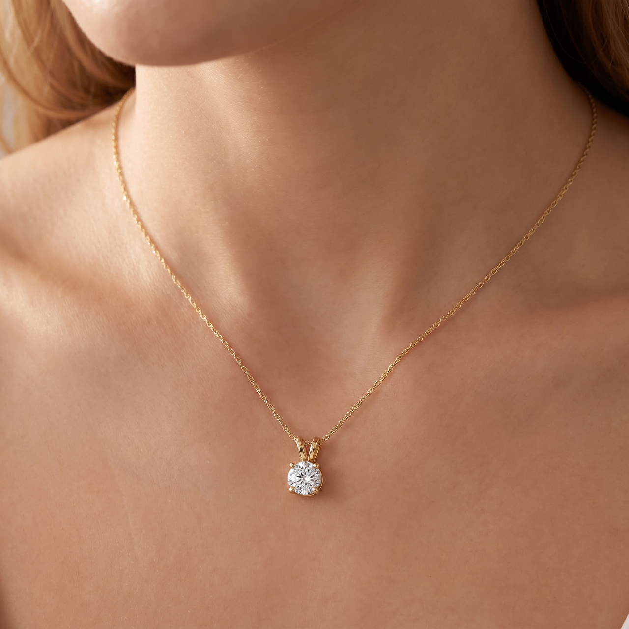 1ct Round Diamond Solitaire Pendant 14k Yellow Gold (I-J, I2-I3)