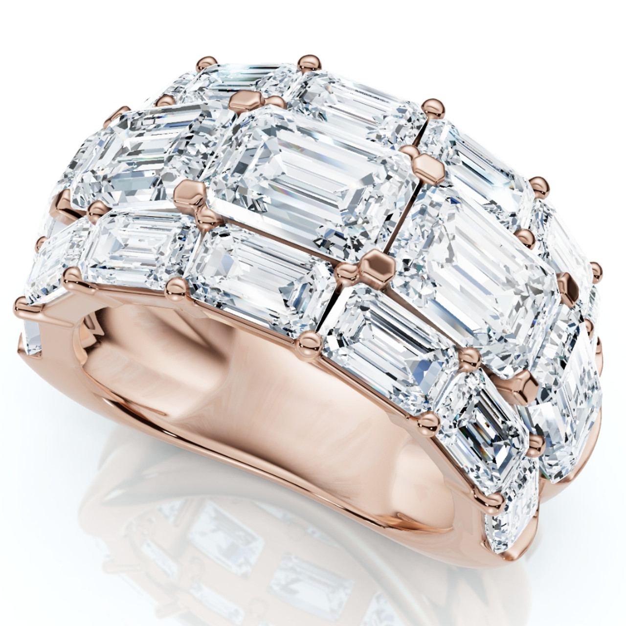 9.70Ct Emerald Cut Diamond 3-Row Fashion Wide Ring Gold Lab Grown (F-G, VS) 9.70Ct Emerald Cut Diamond 3-Row Fashion Wide Ring Gold Lab Grown (F-G, VS)