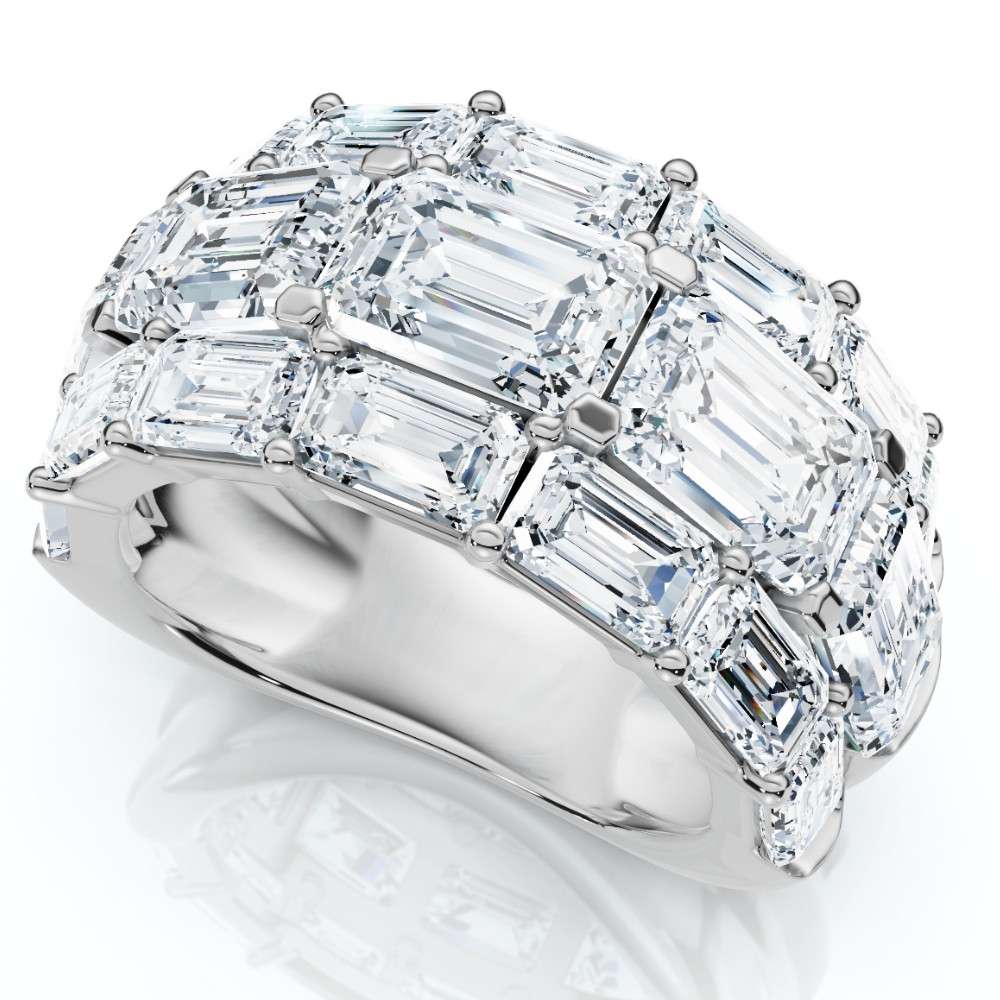 9.70Ct Emerald Cut Diamond 3-Row Fashion Wide Ring Gold Lab Grown (F-G, VS)