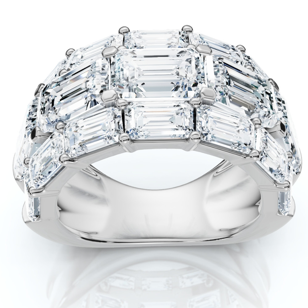 9.70Ct Emerald Cut Diamond 3-Row Fashion Wide Ring Gold Lab Grown (F-G, VS)