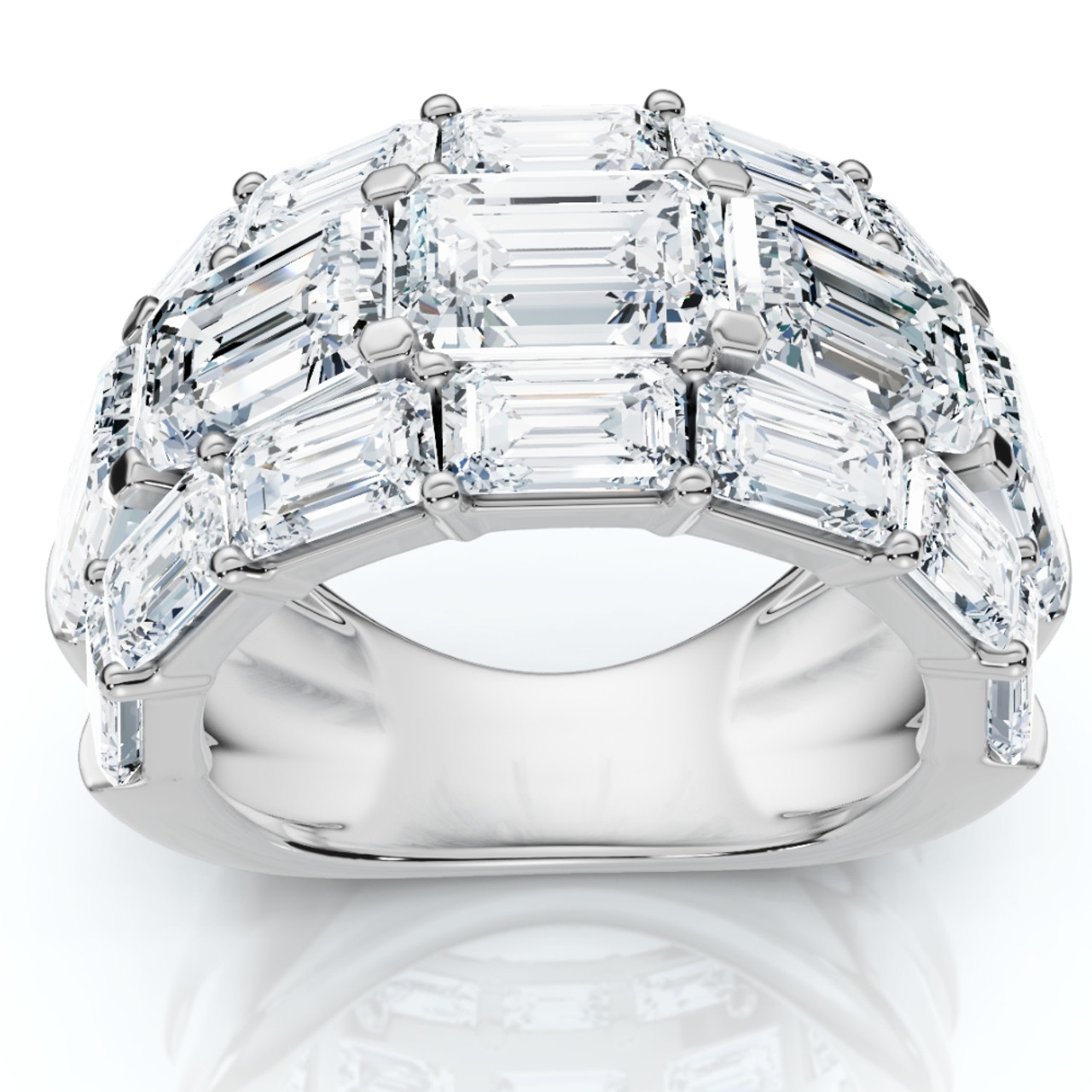 9.70Ct Emerald Cut Diamond 3-Row Fashion Wide Ring Gold Lab Grown (F-G, VS) 9.70Ct Emerald Cut Diamond 3-Row Fashion Wide Ring Gold Lab Grown (F-G, VS)