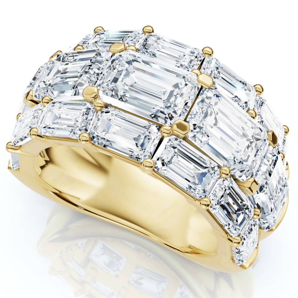 9.70Ct Emerald Cut Diamond 3-Row Fashion Wide Ring Gold Lab Grown (F-G, VS)