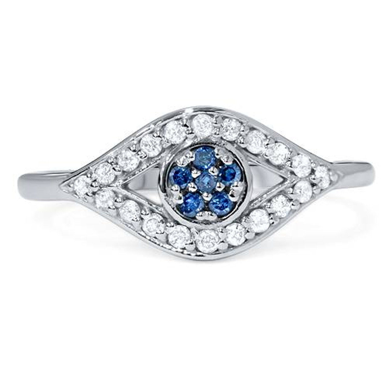 1/3ct Blue & White Diamond Evil Eye Ring 14K White Gold (G-H, I2-I3) 1/3ct Blue & White Diamond Evil Eye Ring 14K White Gold (G-H, I2-I3)