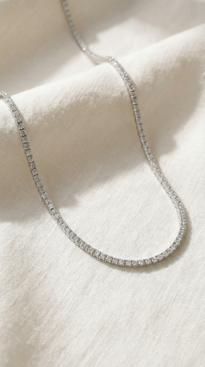 7Ct TW Diamond Tennis Necklace 4-Prong 14k White Gold 16.5" Lab Grown (F-G, VS)