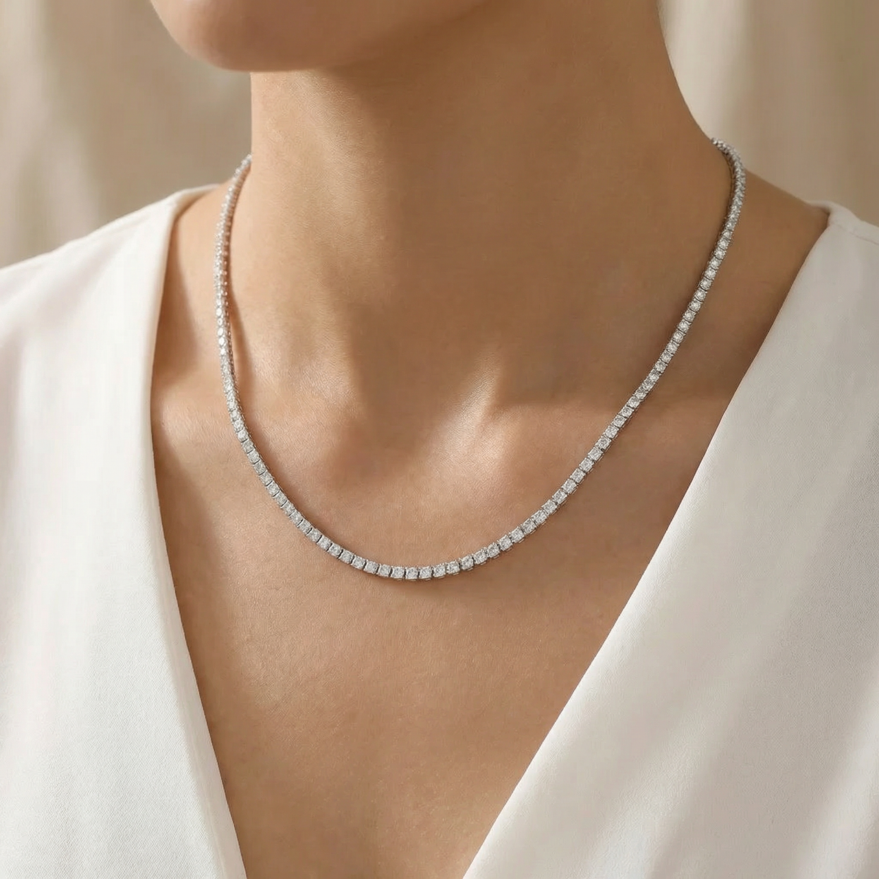 12Ct TW Lab Grown Diamond Tennis Necklace 14K White Gold 18" (F-G, VS)