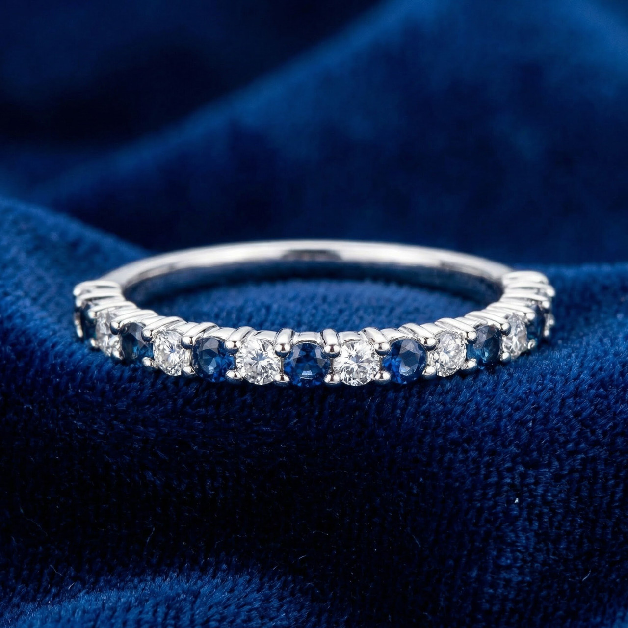 1/2ct Blue & White Diamond Eternity Ring 14K White Gold (Blue, I2-I3)