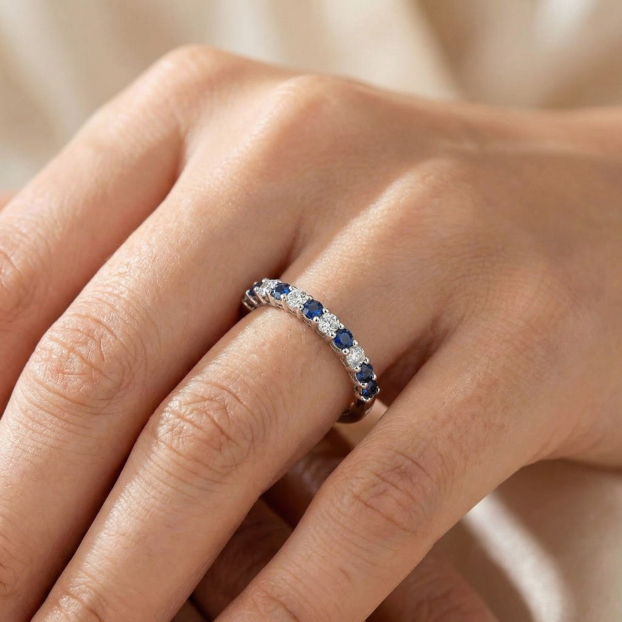 1/2ct Blue & White Diamond Eternity Ring 14K White Gold (Blue, I2-I3)