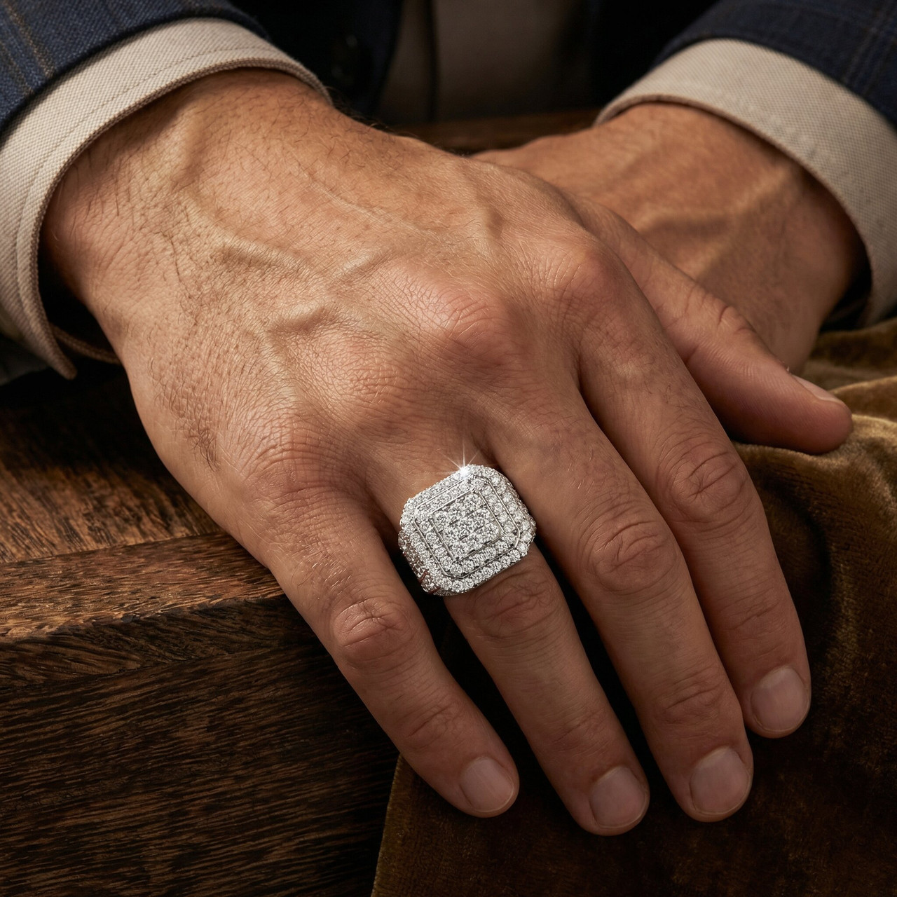 5Ct TW Men's Round Diamond Pave Ring Gold Lab Grown (F-G, VS)