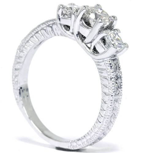 Antique 3/4ctw Round Diamond 14K White Gold 3 Three Stone Anniversary Ring Band (G-H, I1)