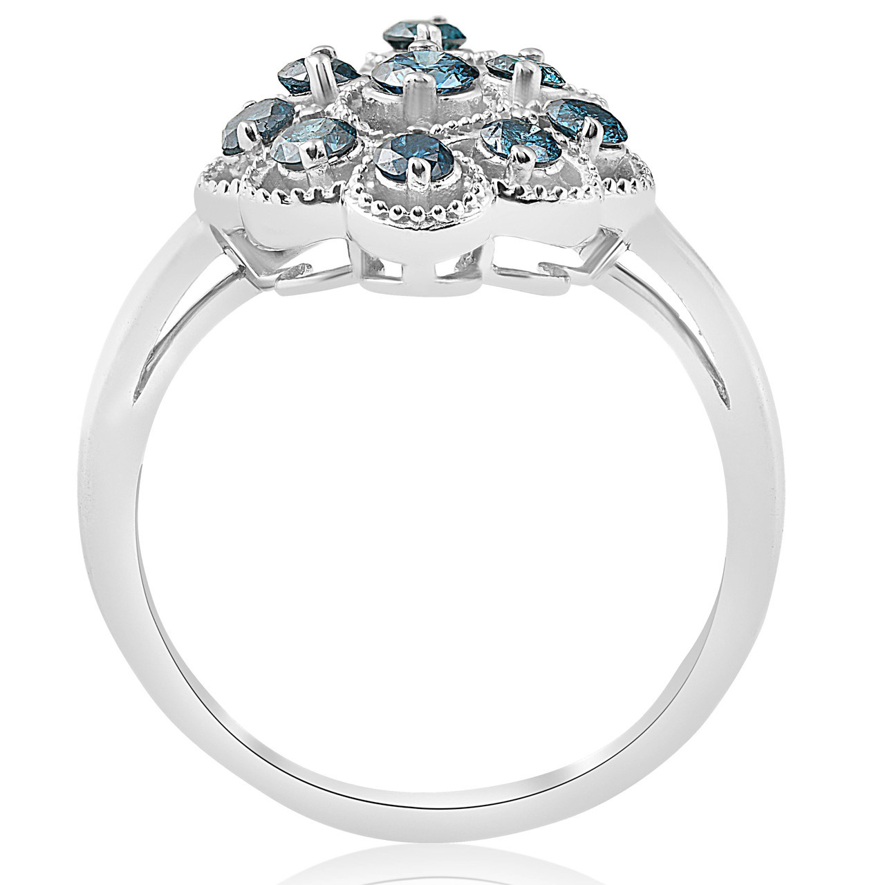 5/8ct Vintage Blue Diamond Ring 14K White Gold (Blue, I2-I3)