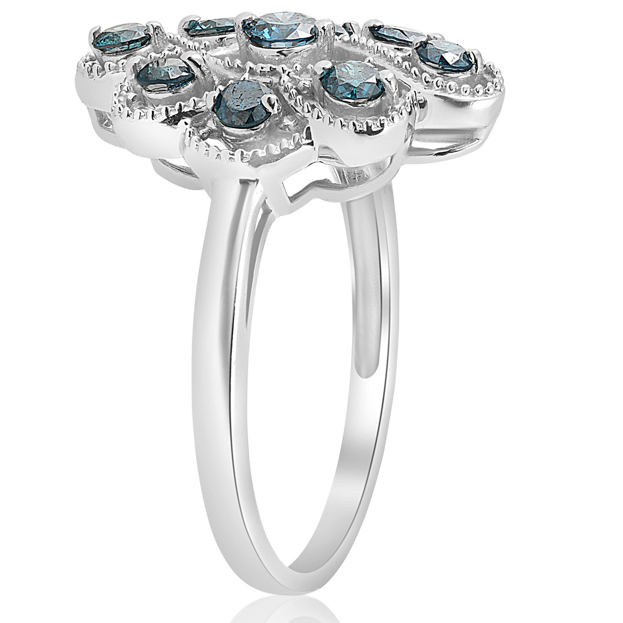 5/8ct Vintage Blue Diamond Ring 14K White Gold (Blue, I2-I3)