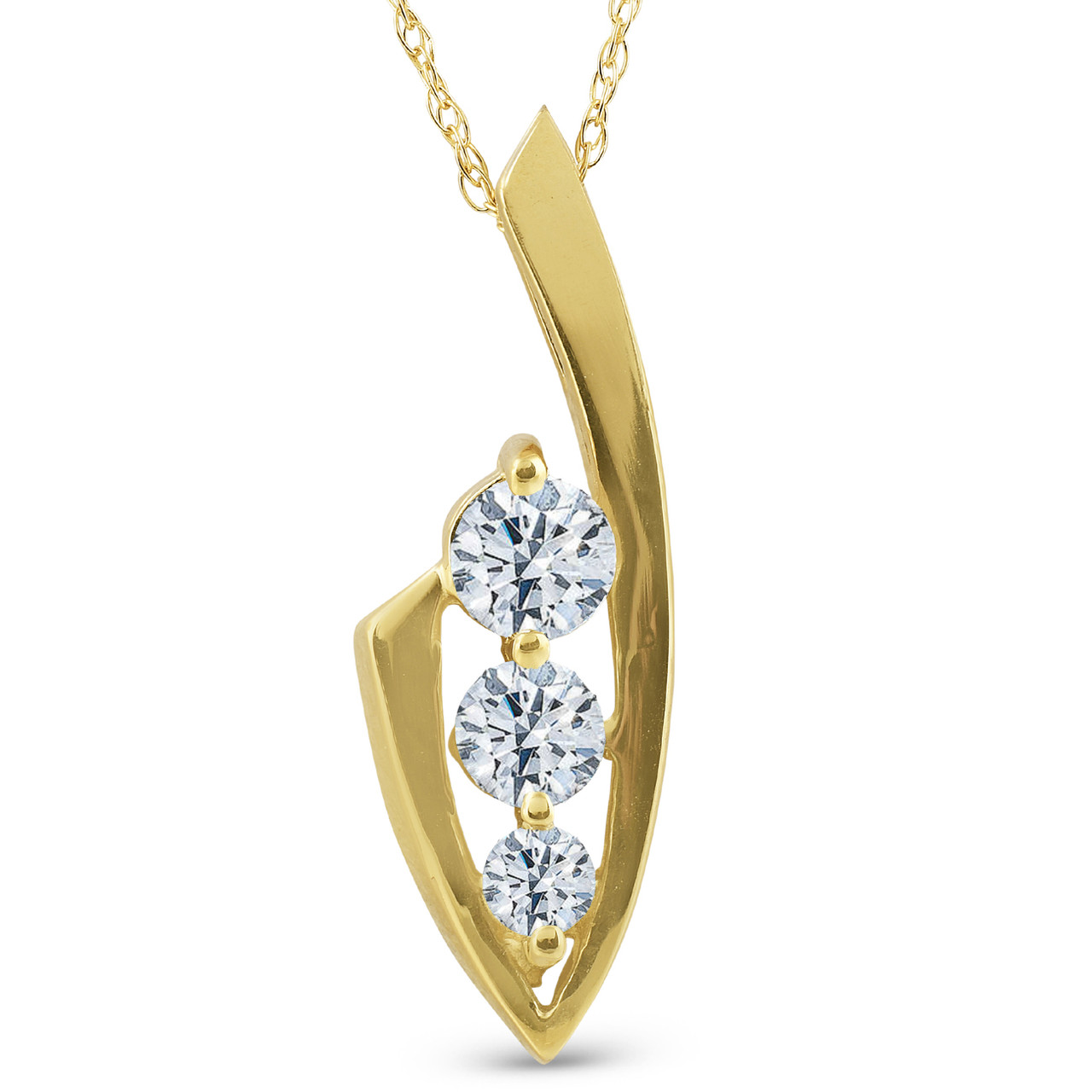 1/2ct Three Stone Diamond Yellow Gold Pendant Necklace (G-H, I1)