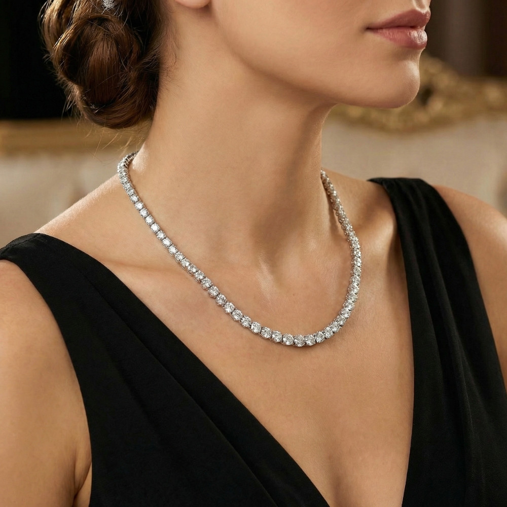 40Ct Diamond Tennis Necklace 14k White Gold 16.5