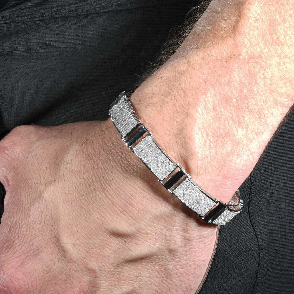 5.66Ct Men's Diamond 8.5" Bracelet Silver 25 Grams 12mm Wide (K-L, I2-I3)