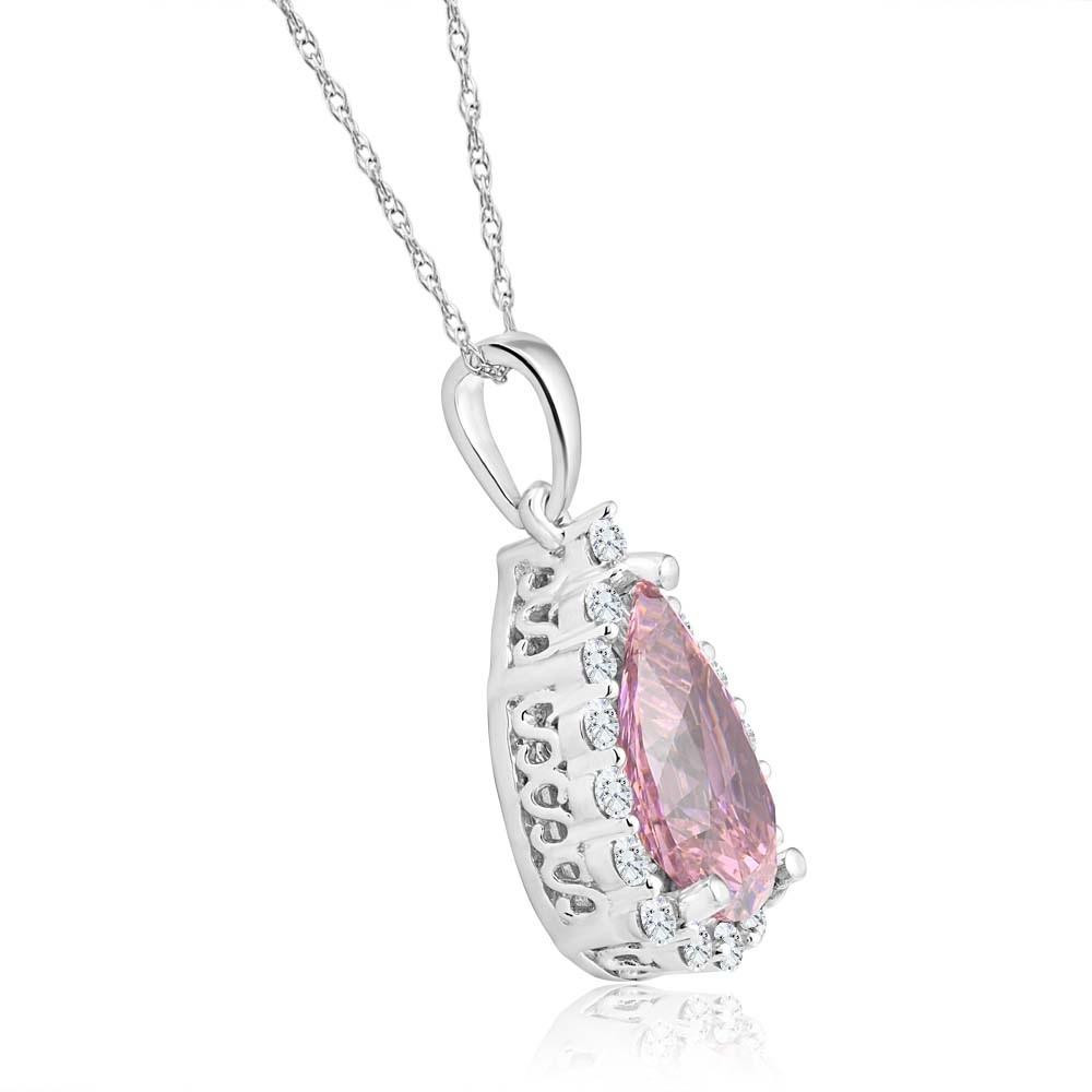 3 1/2Ct Pink Topaz & Diamond Halo Pendant 10k White Gold Womens Necklace 1" Tall (G-H, I2-I3)