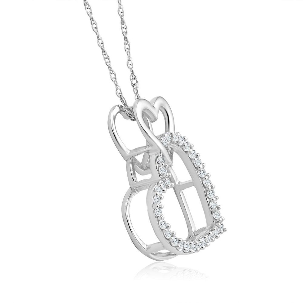 10K White Gold 1/4Ct TW Diamond Small Heart Pendant Necklace 1" Tall (G-H, I2-I3) 10K White Gold 1/4Ct TW Diamond Small Heart Pendant Necklace 1" Tall (G-H, I2-I3)