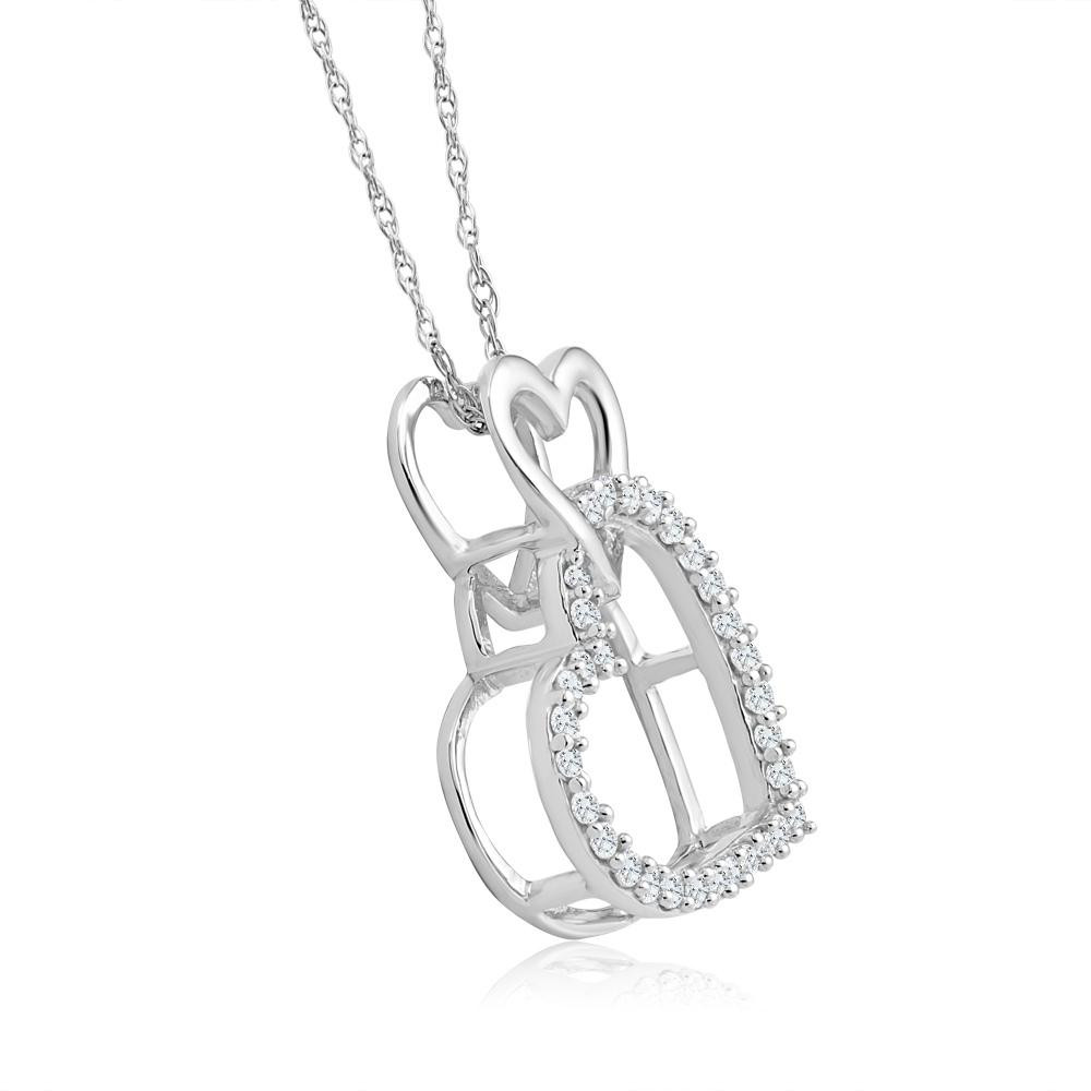 10K White Gold 1/4Ct TW Diamond Small Heart Pendant Necklace 1" Tall (G-H, I2-I3)