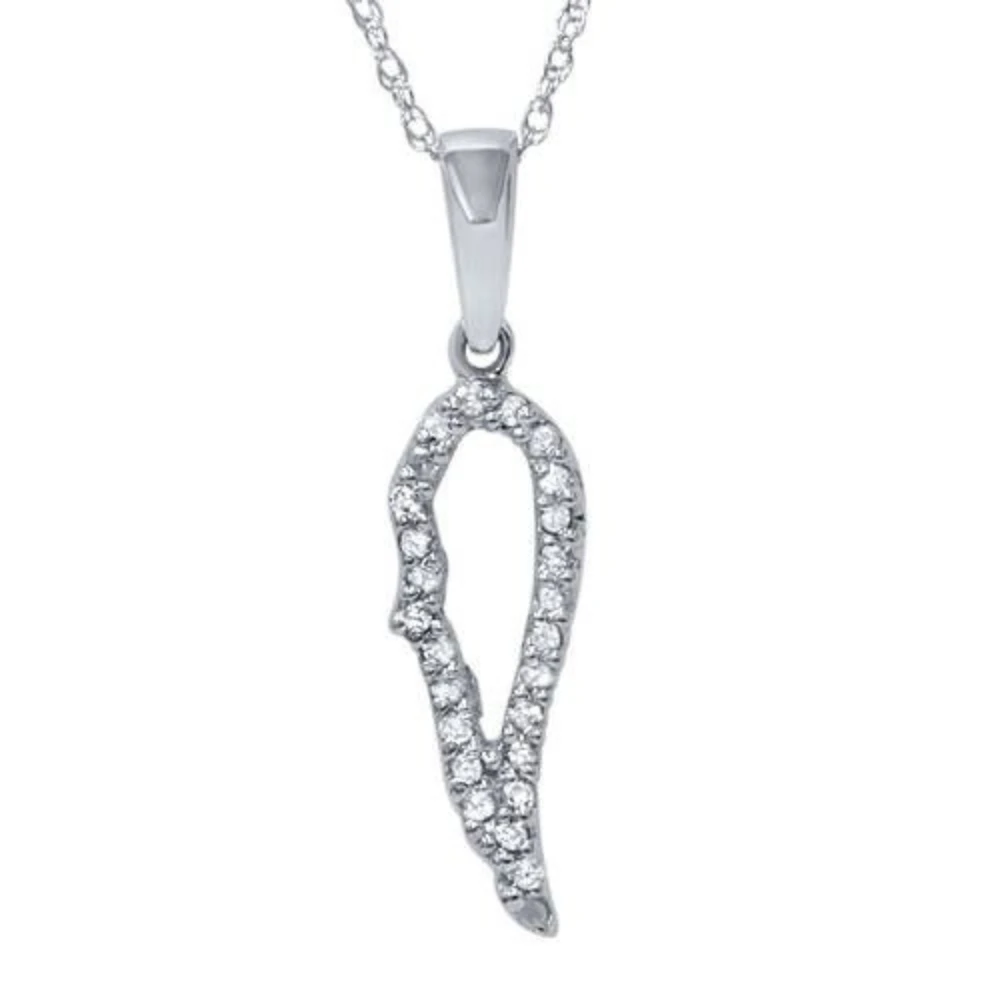 1/10ct Angel Wing Diamond Dangle Diamond Pendant 14K White Gold (G-H, I2-I3)
