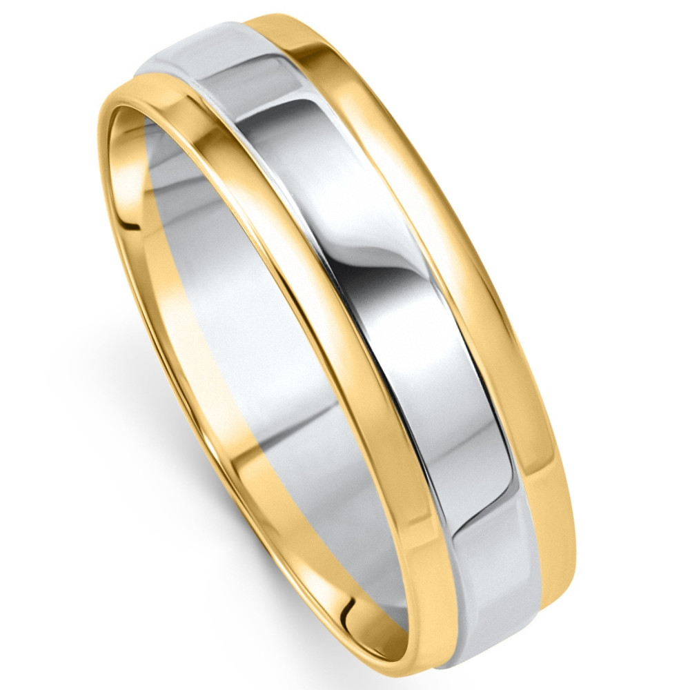 Mens 14K Gold Two Tone High Polished Wedding Band New