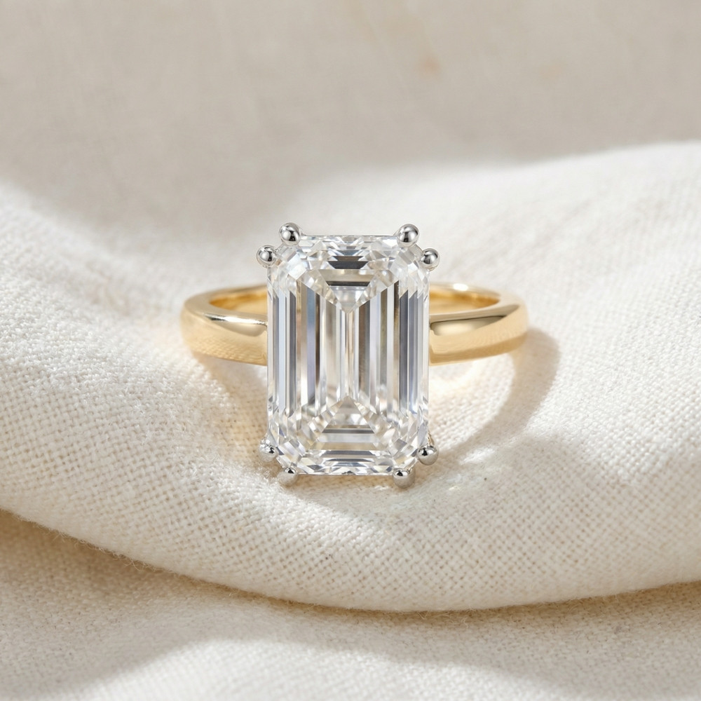Certified 10.05CT Emerald Cut Solitaire Diamond Engagement Ring 14k Gold Lab Grown (H-I, VS)
