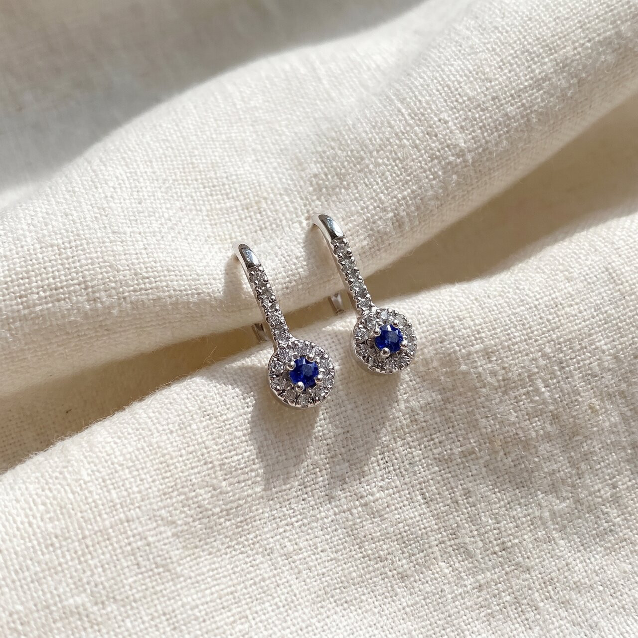 1/3ct Blue Sapphire & Diamond Drop Earrings 10K White Gold (G-H, I2-I3)