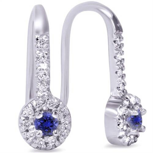 1/3ct Blue Sapphire & Diamond Drop Earrings 10K White Gold (G-H, I2-I3)