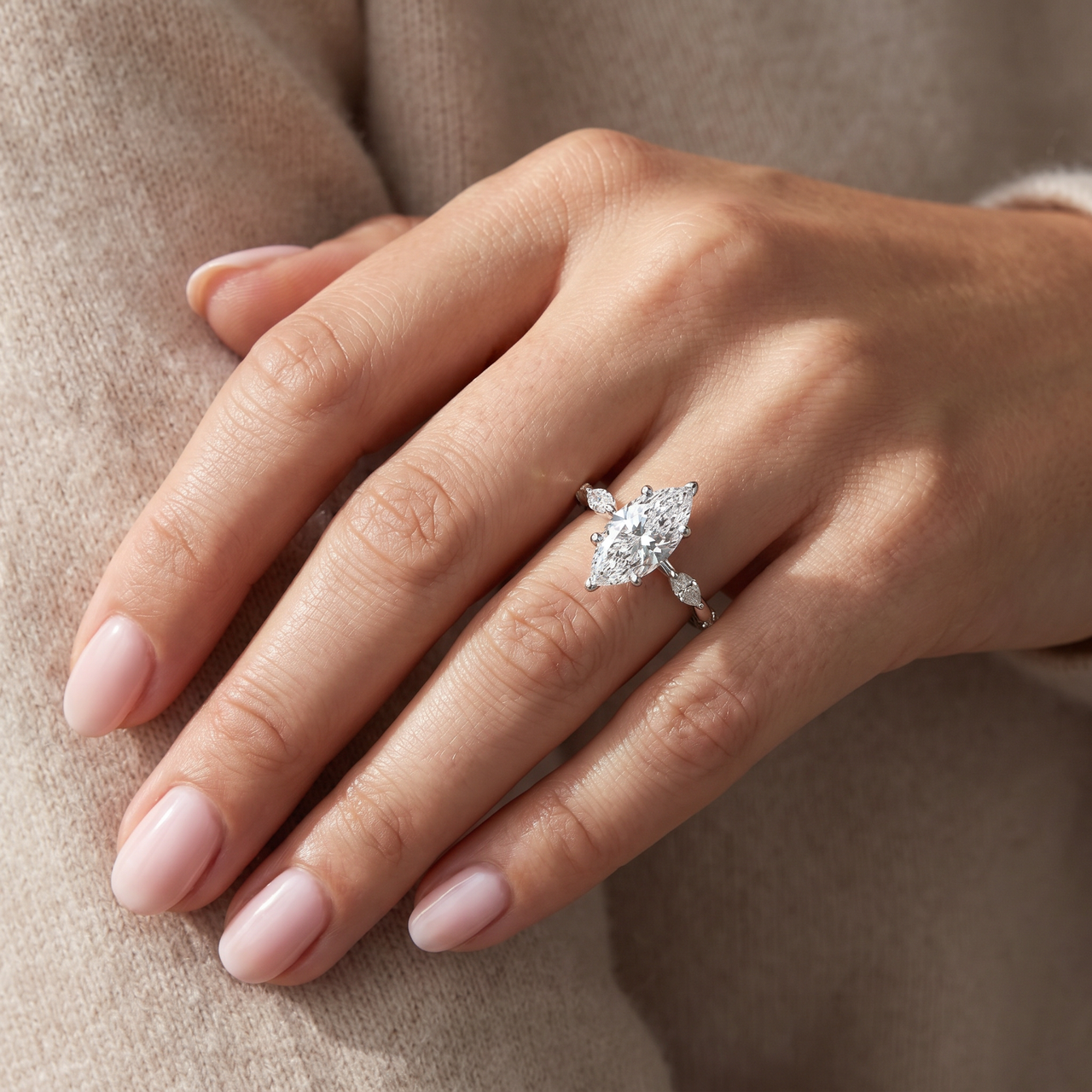 Certified 3.40Ct Marquise Diamond Engagement Ring 14k White Gold Lab Grown (G-H, VS)