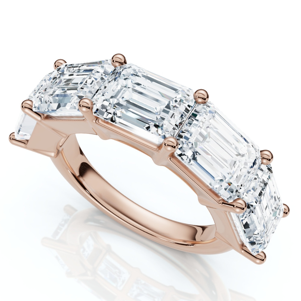 5.10Ct Emerald Cut Diamond 5 Stone Wedding Anniversary Ring 14k Gold Lab Grown (F-G, VS)
