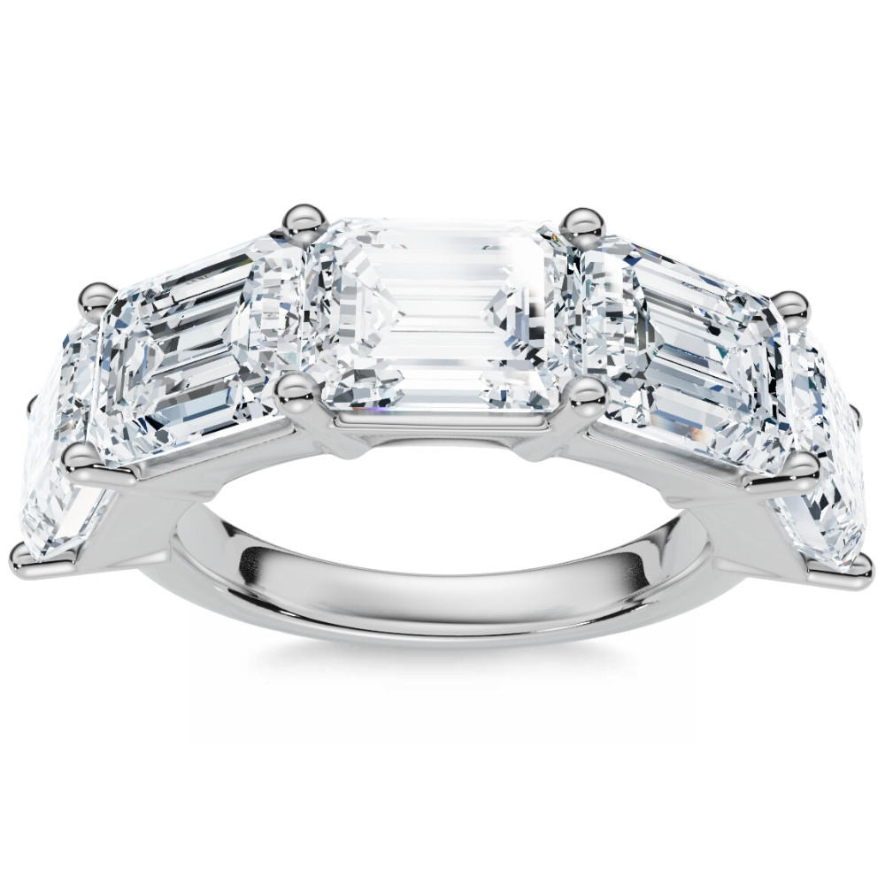 5.10Ct Emerald Cut Diamond 5 Stone Wedding Anniversary Ring 14k Gold Lab Grown (F-G, VS)