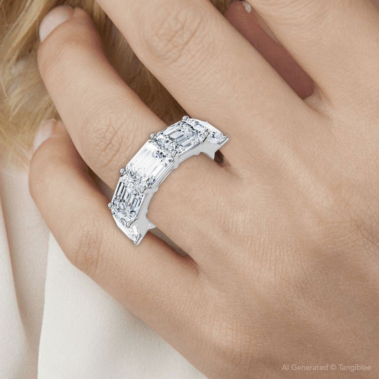 5.10Ct Emerald Cut Diamond 5 Stone Wedding Anniversary Ring 14k Gold Lab Grown (F-G, VS)