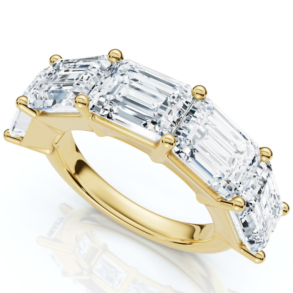 5.10Ct Emerald Cut Diamond 5 Stone Wedding Anniversary Ring 14k Gold Lab Grown (F-G, VS)