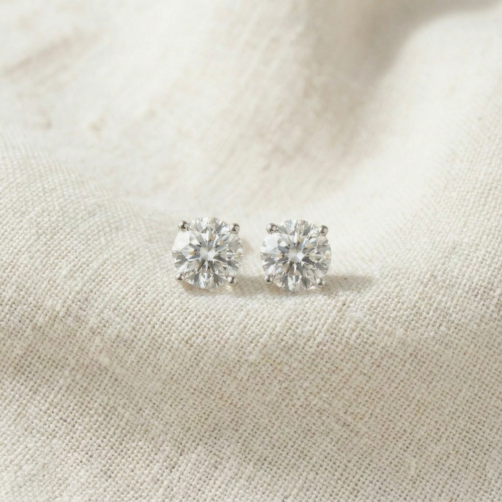 Certified 2Ct TW Diamond Studs Screw Back 14k White Gold Lab Grown (G-H, SI)