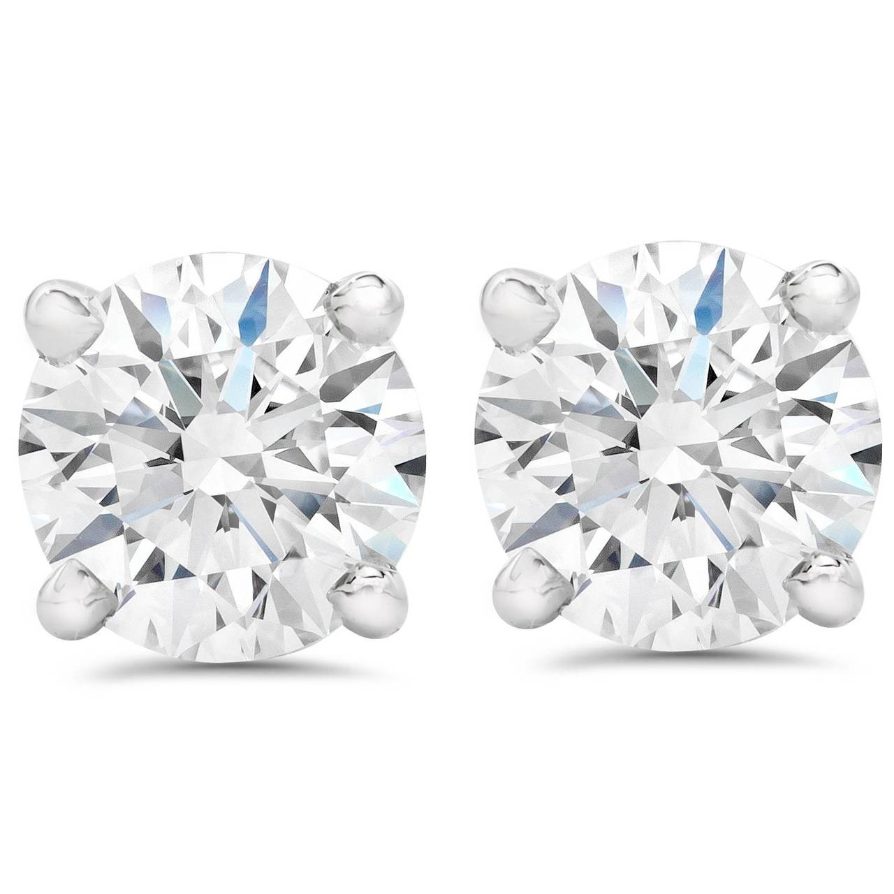Certified 2Ct TW Diamond Studs Screw Back 14k White Gold Lab Grown (G-H, SI)