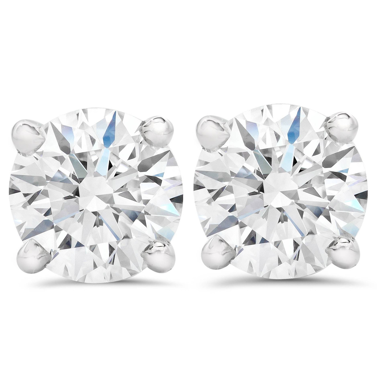 3ct Round Diamond Studs W/ Screw Back 14K White Gold