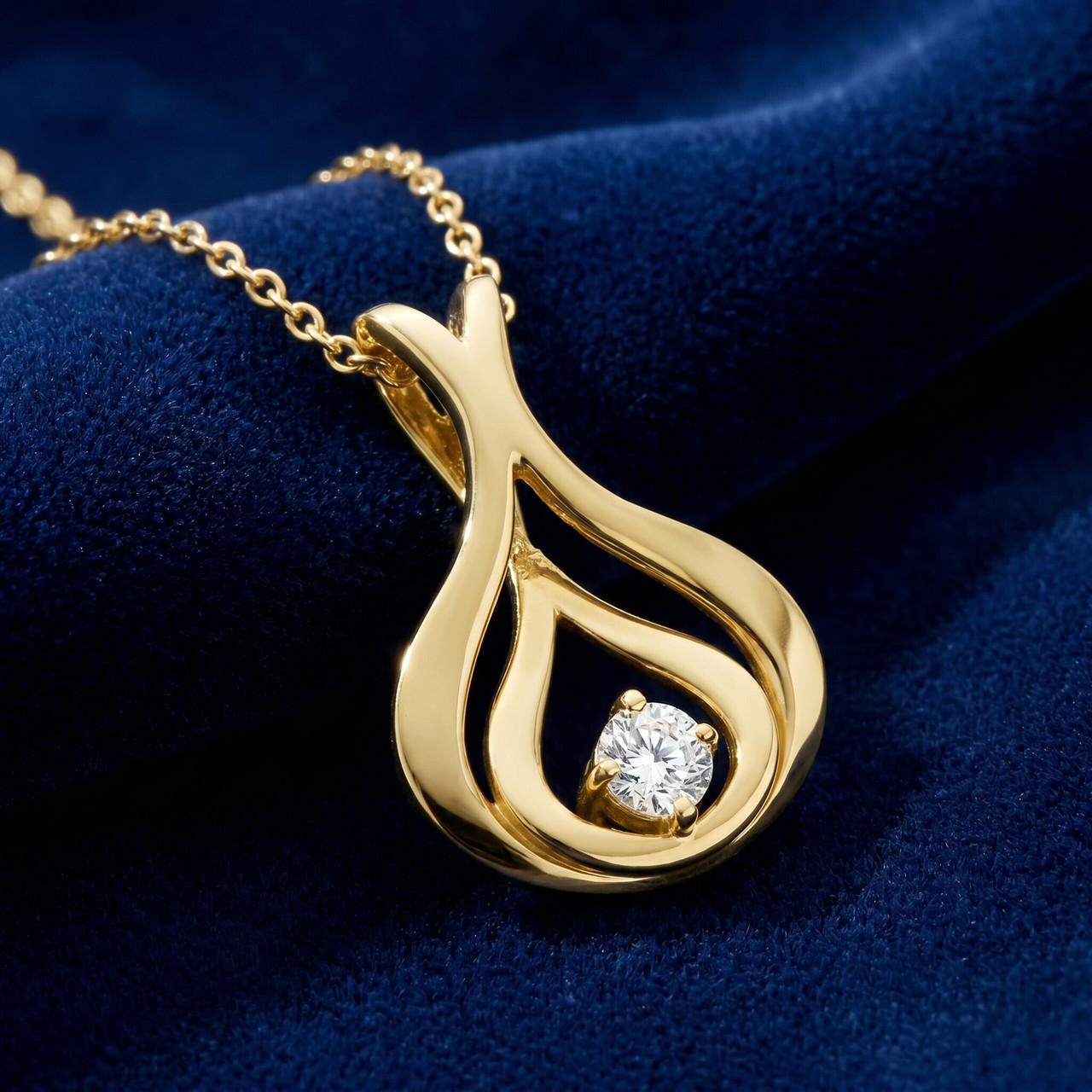 Natural Round-Cut Diamond Solitaire Pendant & Chain 10K Yellow Gold 5/8" Tall (G-H, SI)