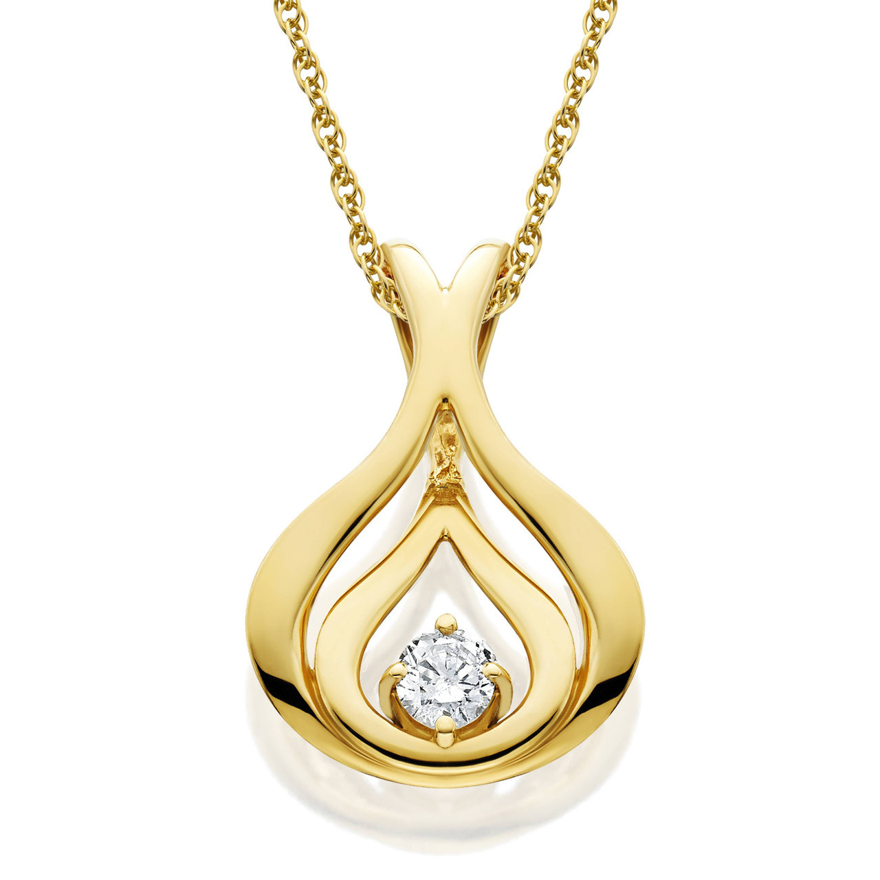 Natural Round-Cut Diamond Solitaire Pendant & Chain 10K Yellow Gold 5/8" Tall (G-H, SI)