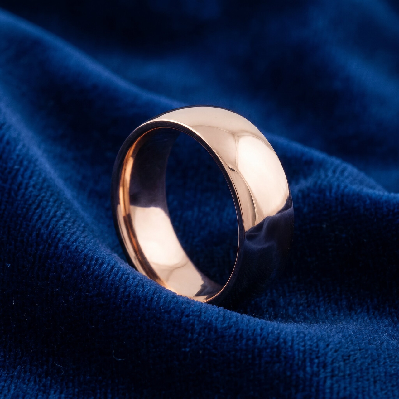8mm Dome High Polished Comfort Fit Wedding Plain Band 14K Rose Gold