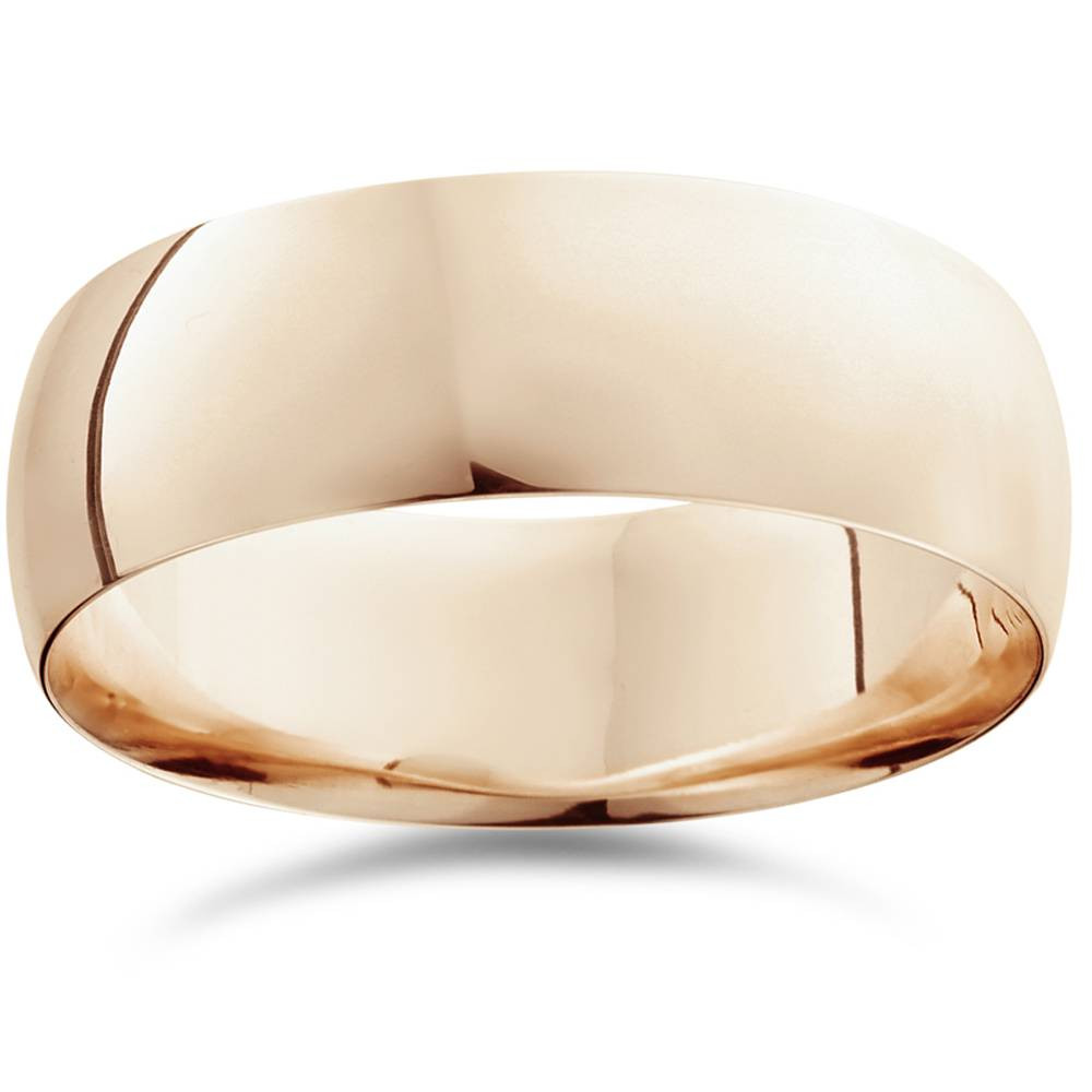 8mm Dome High Polished Comfort Fit Wedding Plain Band 14K Rose Gold