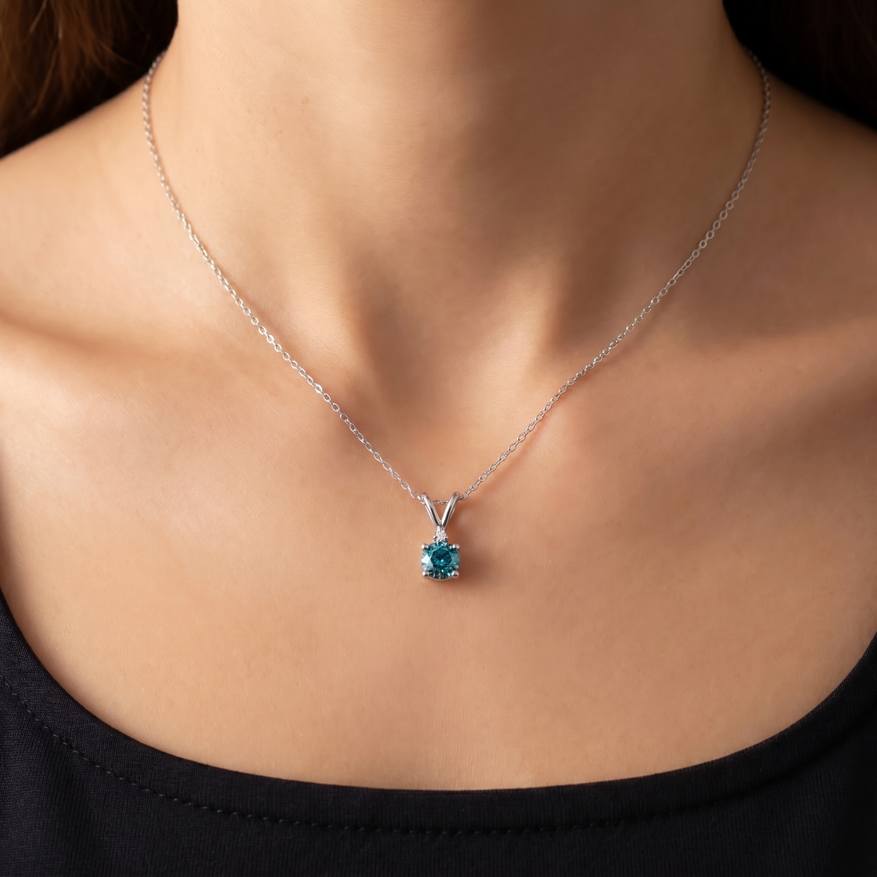10k White Gold 1/4ct TDW Blue and White Diamond Necklace (H-I, I2-I3)