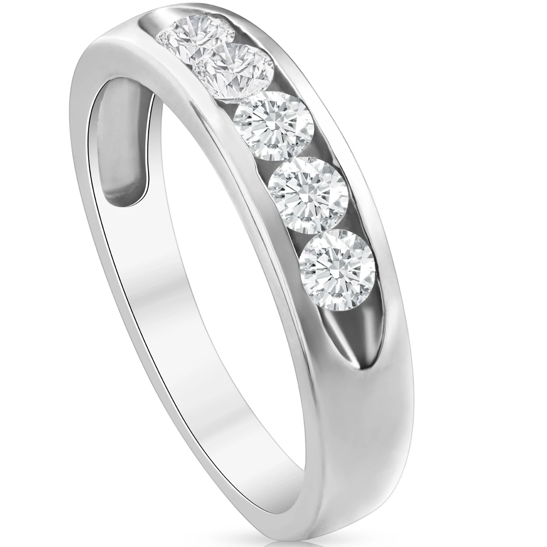 1/2ct Diamond Mens Wedding Ring Channel Set High Polished Band 14K White Gold (G-H, I1)
