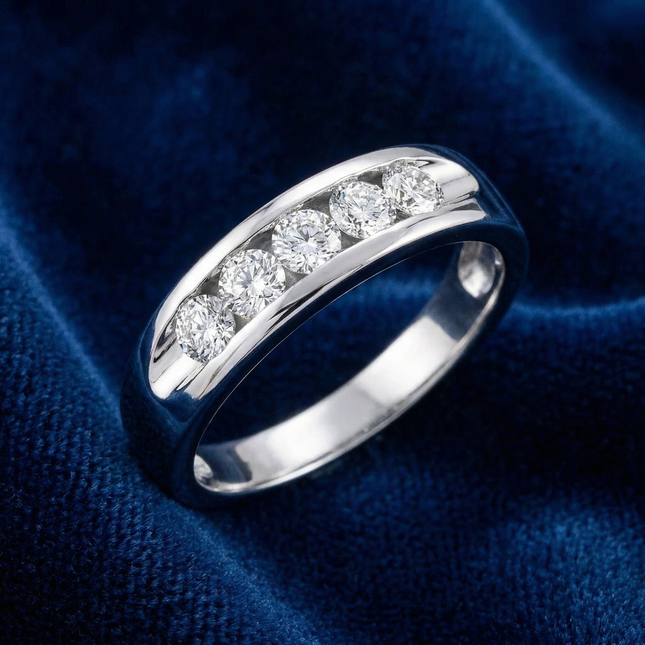 1/2ct Diamond Mens Wedding Ring Channel Set High Polished Band 14K White Gold (G-H, I1)