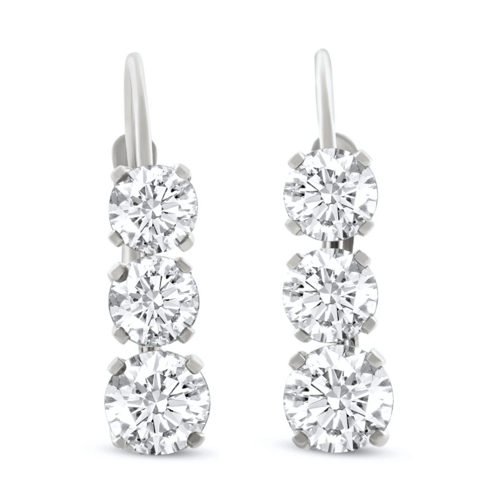 1 1/2Ct 3-Stone Diamond Leverback Hoops Women's Earrings 14k Gold 1/2" Tall Lab (E-F, VS)