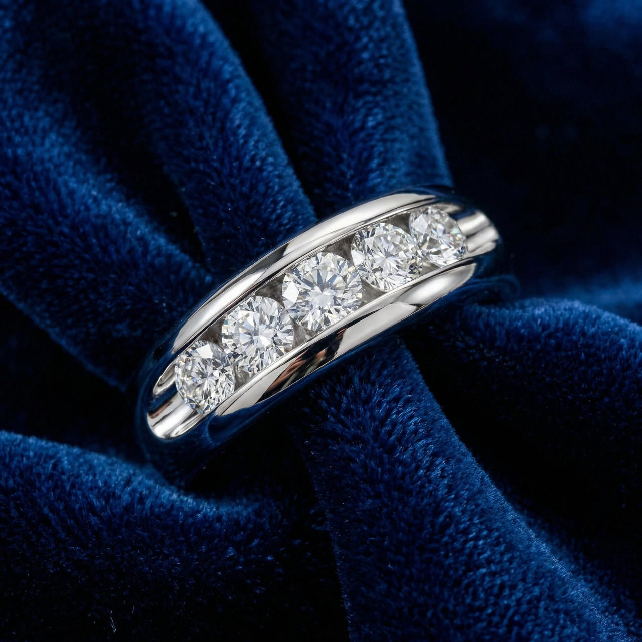 3/4Ct Men's Diamond 5-Stone Wedding Ring Channel Set 10k Gold Lab Grown (F-G, VS)