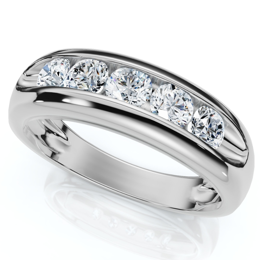 3/4Ct Men's Diamond 5-Stone Wedding Ring Channel Set 10k Gold Lab Grown (F-G, VS)