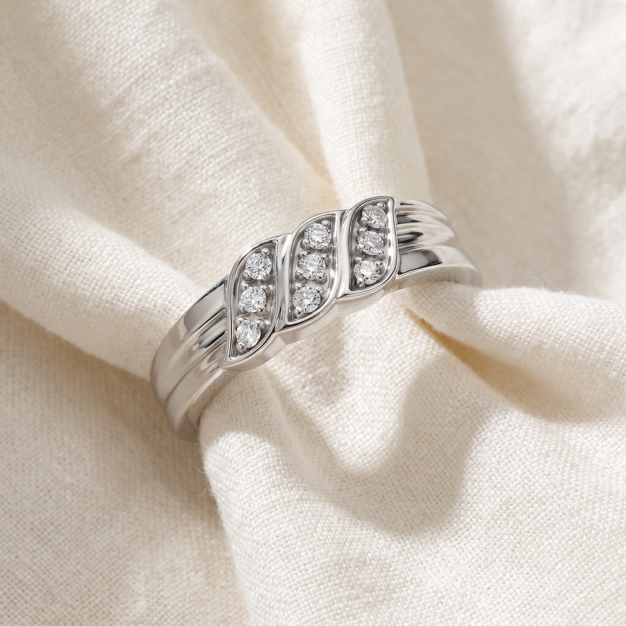 Men's Diamond Ring 14k Gold Wedding Ring 9-Stone Lab Grown (F-G, VS)