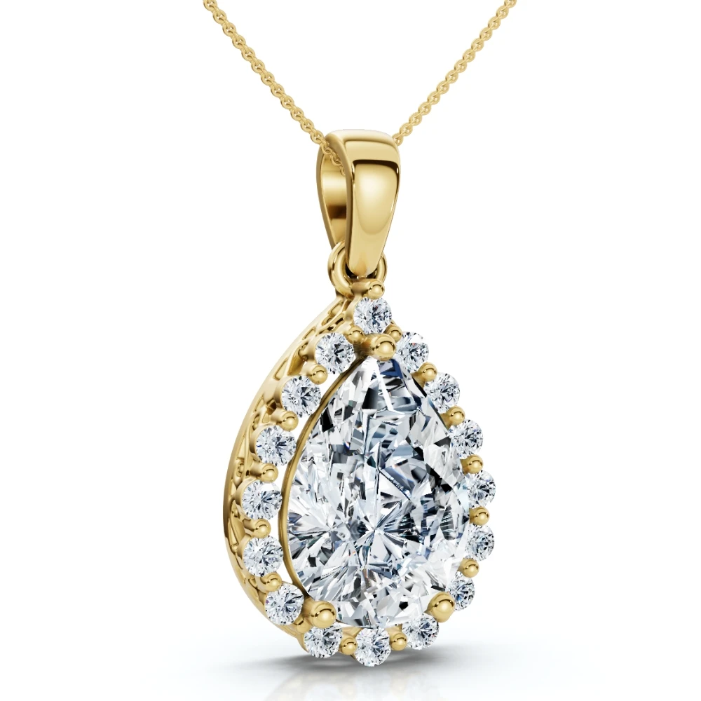 Certified 3.40Ct Pear Shape Diamond Halo Dangle Penadnt 14k Gold Lab Grown 1" (F-G, VS)