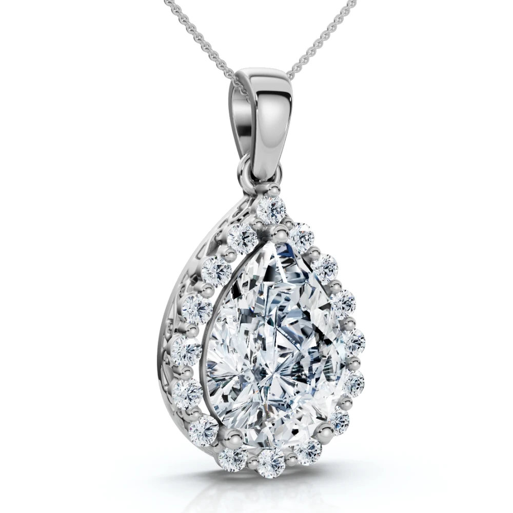Certified 3.40Ct Pear Shape Diamond Halo Dangle Penadnt 14k Gold Lab Grown 1" (F-G, VS)