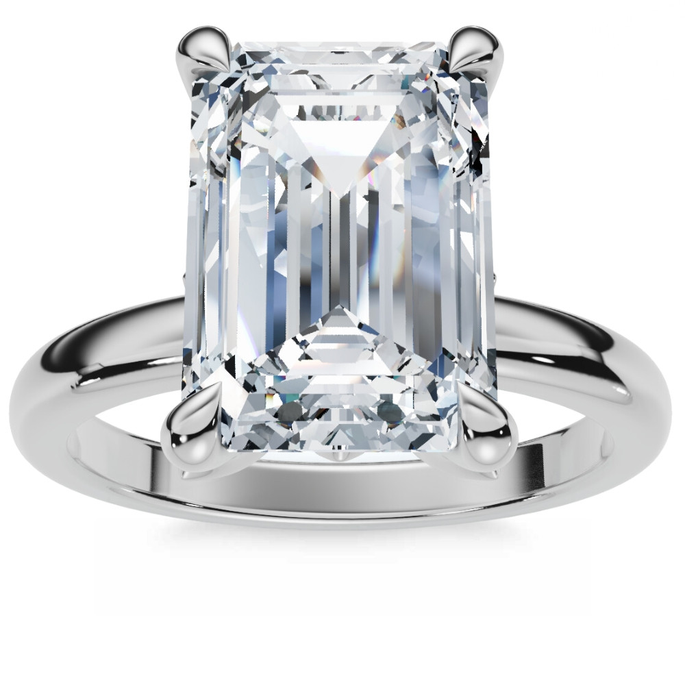 Emerald Cut Certified Diamond Hidden Petal Engagement Ring